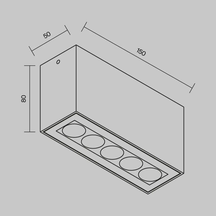 Plafonnier extérieur ares en métal graphite avec quatre ampoules led circulaires long d’une galerie 150mm x 80mm x 50mm