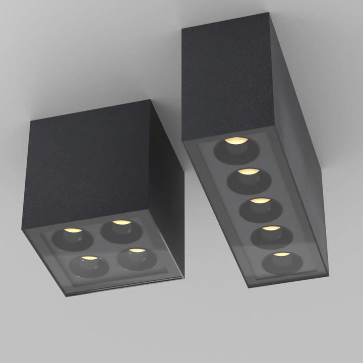 Plafonnier extérieur éclairage led métal graphite avec quatre et cinq ampoules circulaires lumière chaude pour long d’une galerie