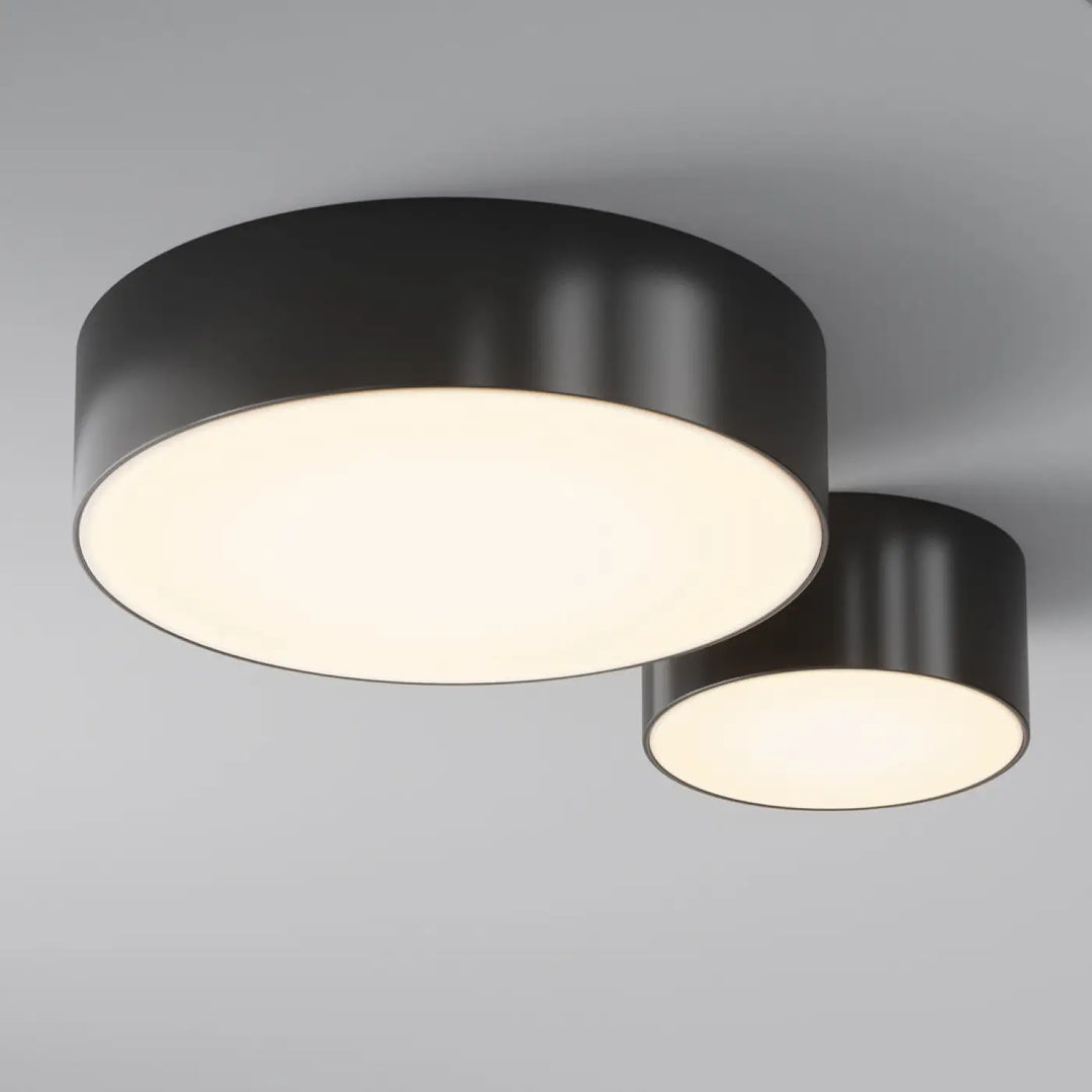 Plafonnier zon extérieur led en cylindre noir mat avec éclairage chaud diffus pour luminaire extérieur plafonnier