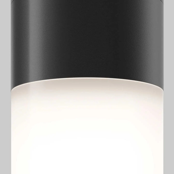 Plafonnier extérieur willis noir cylindrique en métal mat avec diffuseur blanc givré pour lumière dirigée