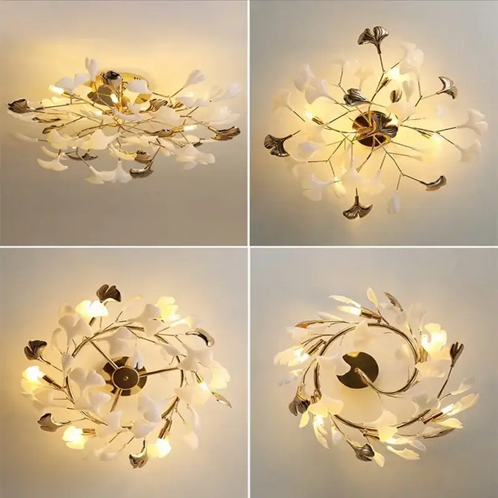 Plafonnier feuilles dorées style floral moderne et chic