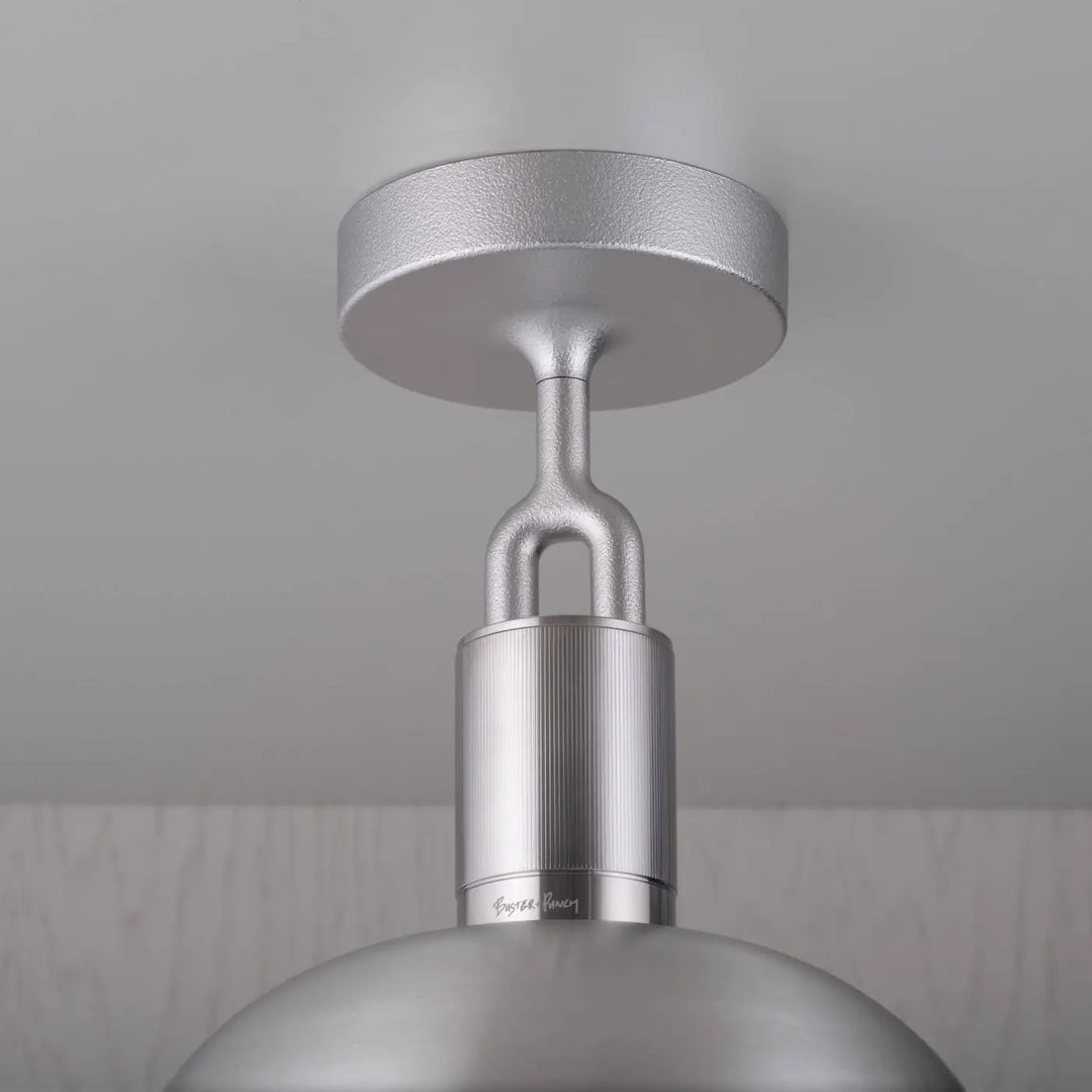 Plafonnier Forked grand modèle finition acier avec abat-jour et globe en verre fumé #couleur_argent