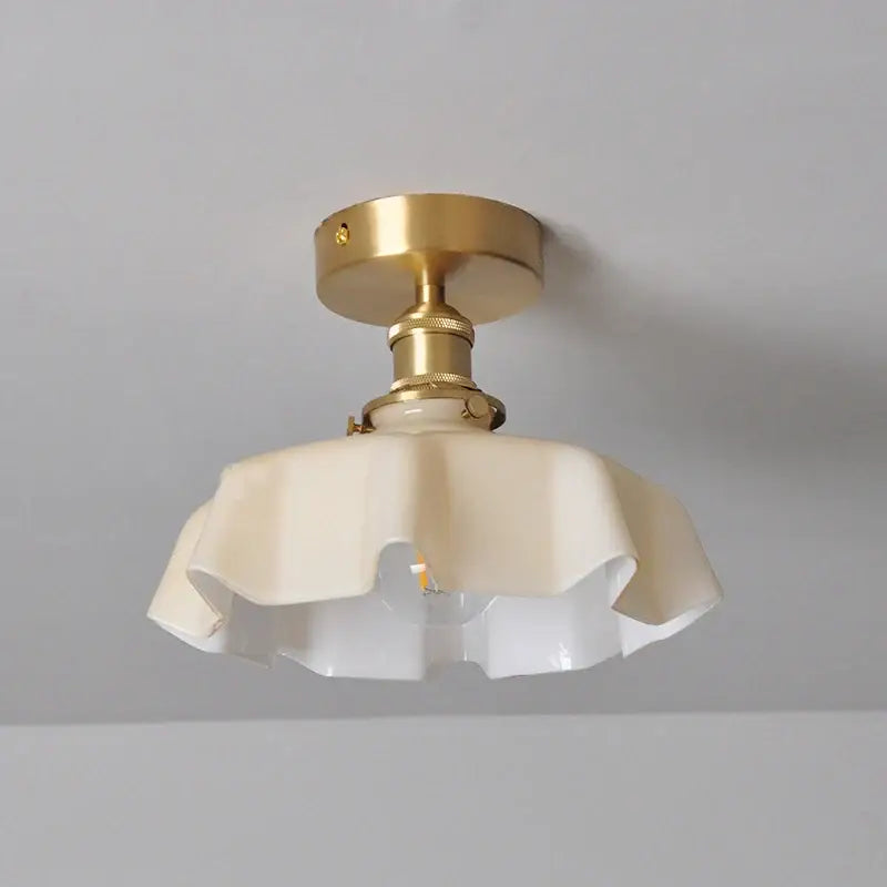Plafonnier Laiton Et Verre Ondulé Style Rétro Pour Chambre

