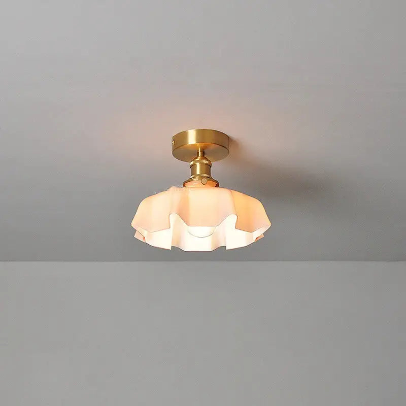 Plafonnier Laiton Et Verre Ondulé Style Rétro Pour Chambre

