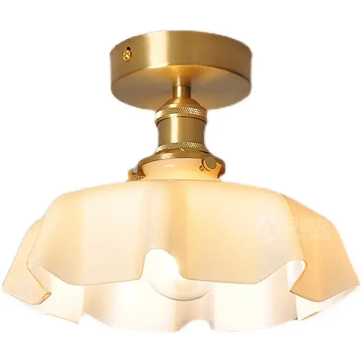 Plafonnier Laiton Et Verre Ondulé Style Rétro Pour Chambre

