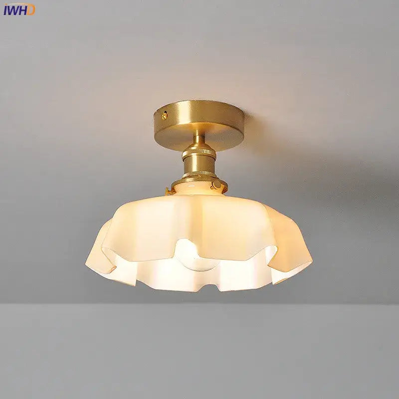 Plafonnier Laiton Et Verre Ondulé Style Rétro Pour Chambre

