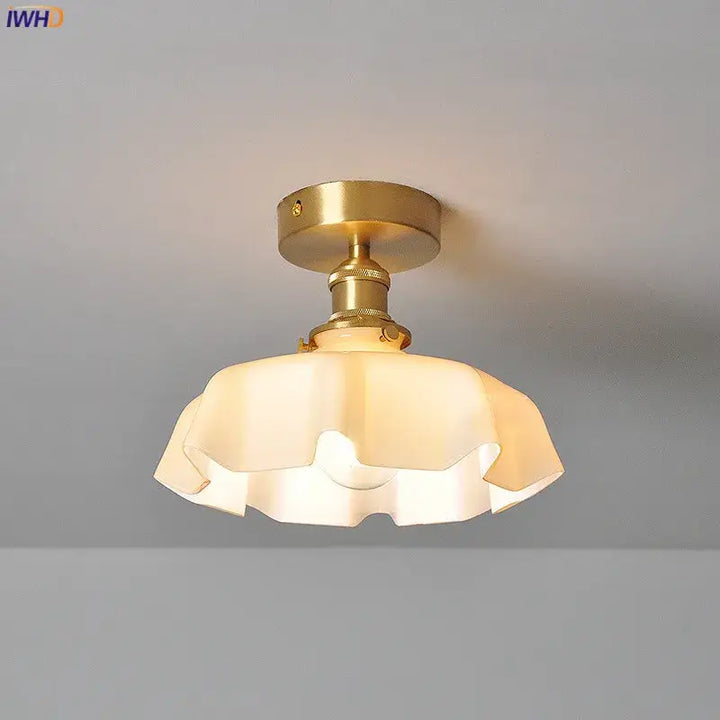 Plafonnier Laiton Et Verre Ondulé Style Rétro Pour Chambre


