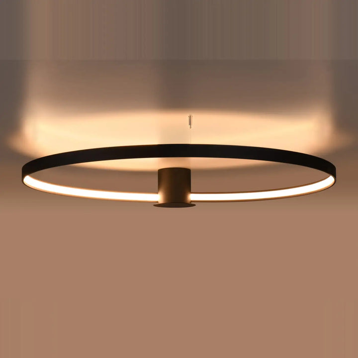 Luminaire plafonnier rio noir rond anneau d’aluminium led avec cercle lumineux à lumière chaude pour plafond