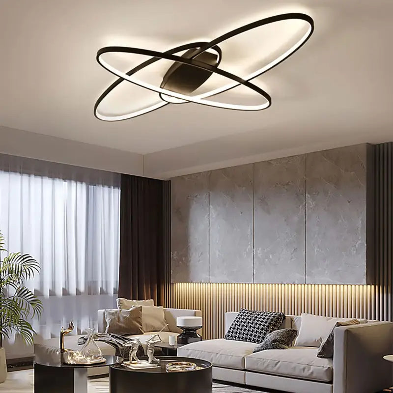 Plafonnier LED anneaux entrelacés style moderne futuriste

