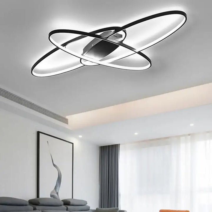Plafonnier LED anneaux entrelacés style moderne futuriste

