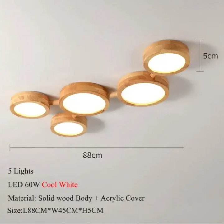 Plafonnier led en bois au style scandinave multi spot moderne
