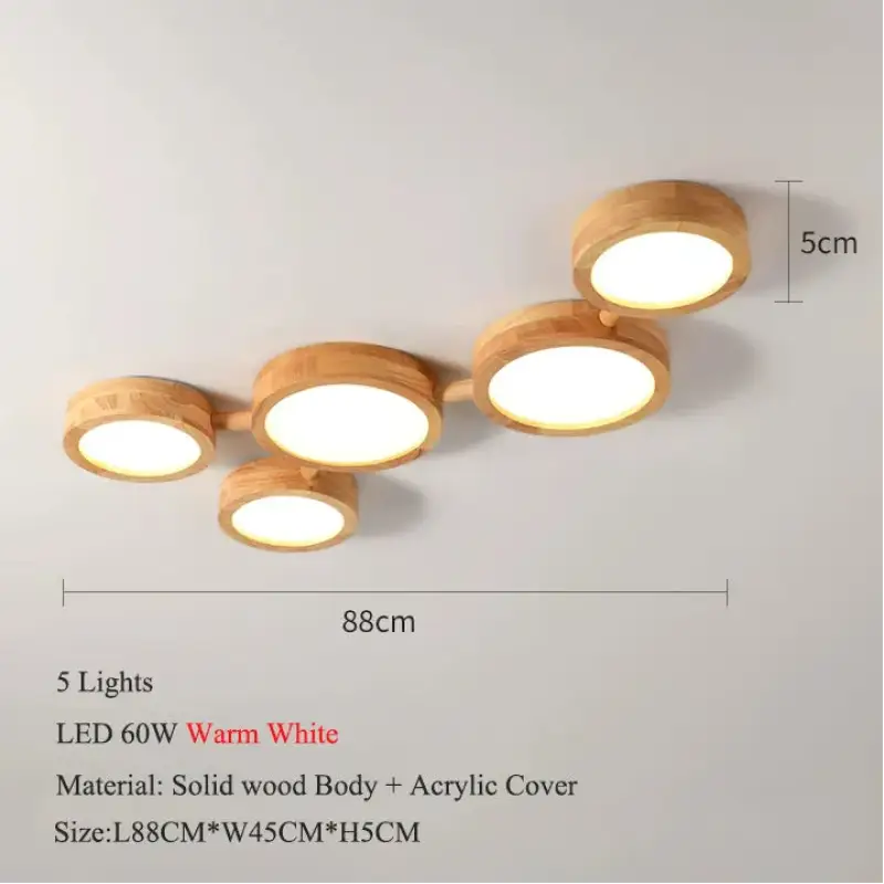 Plafonnier led en bois au style scandinave multi spot moderne