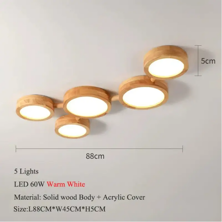 Plafonnier led en bois au style scandinave multi spot moderne