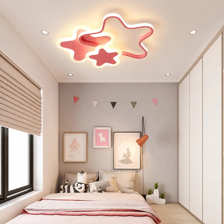 Luminaire plafonnier kidora star led contemporain aux formes étoile rose avec contour lumineux design moderne