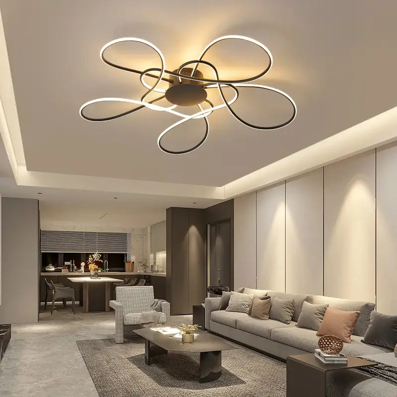 Plafonnier LED Design Floral Avec Rubans Lumineux Style Moderne