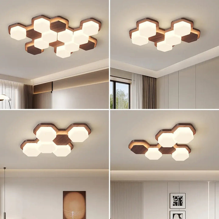 Plafonnier led design géométrique en bois moderne