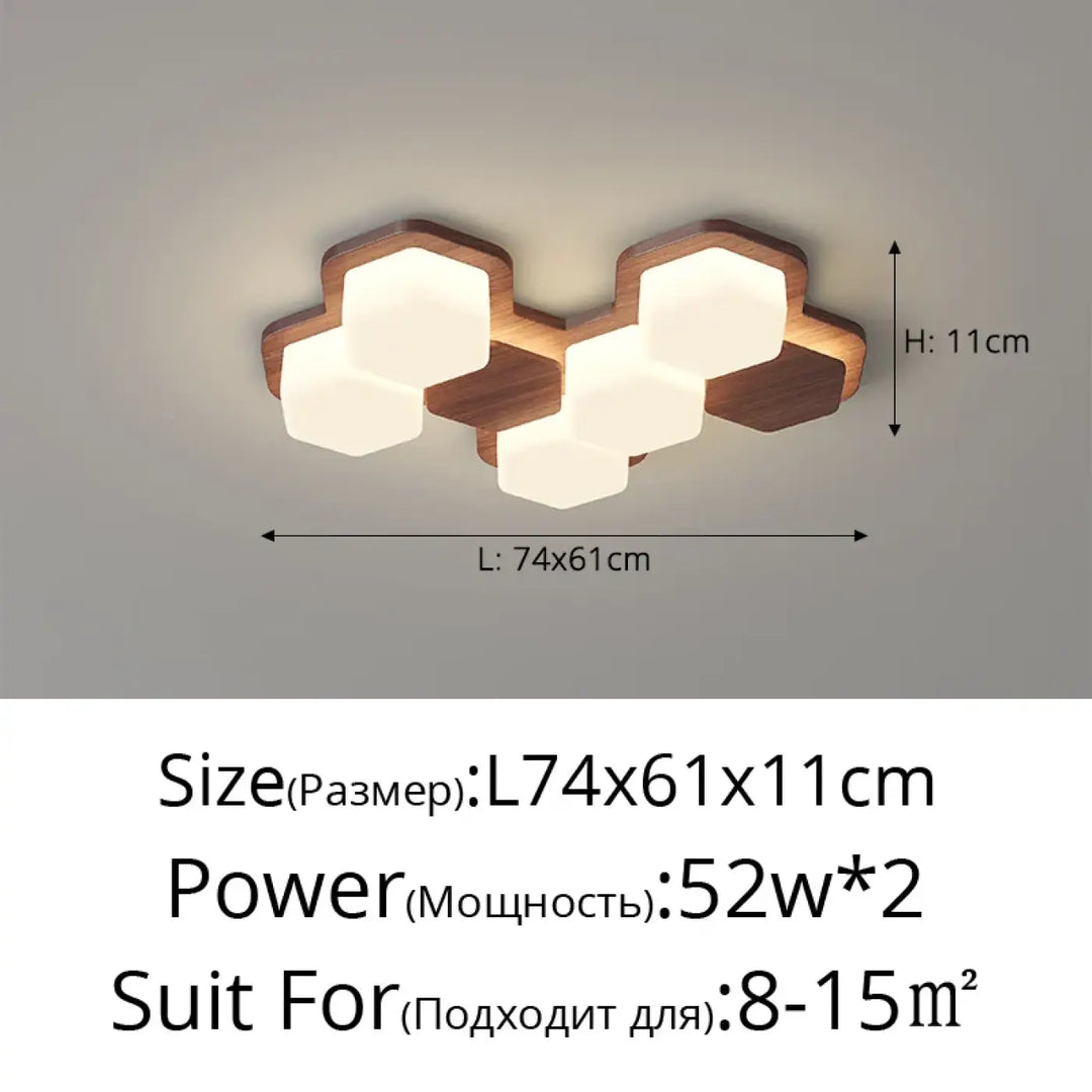 Plafonnier led design géométrique en bois moderne