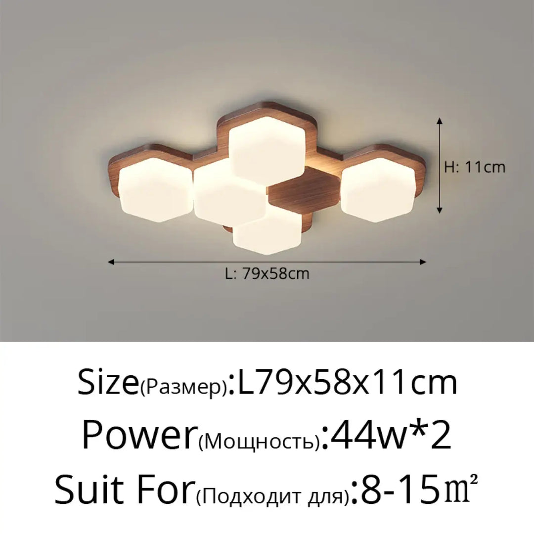 Plafonnier led design géométrique en bois moderne