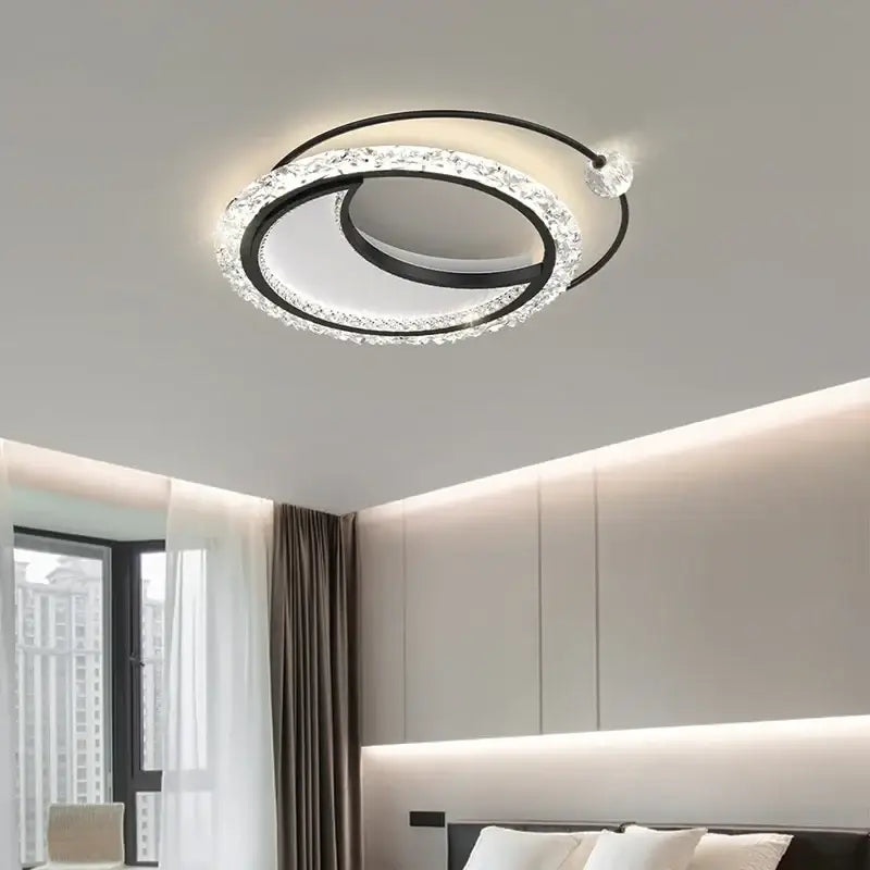 Plafonnier led design moderne double anneau en cristal