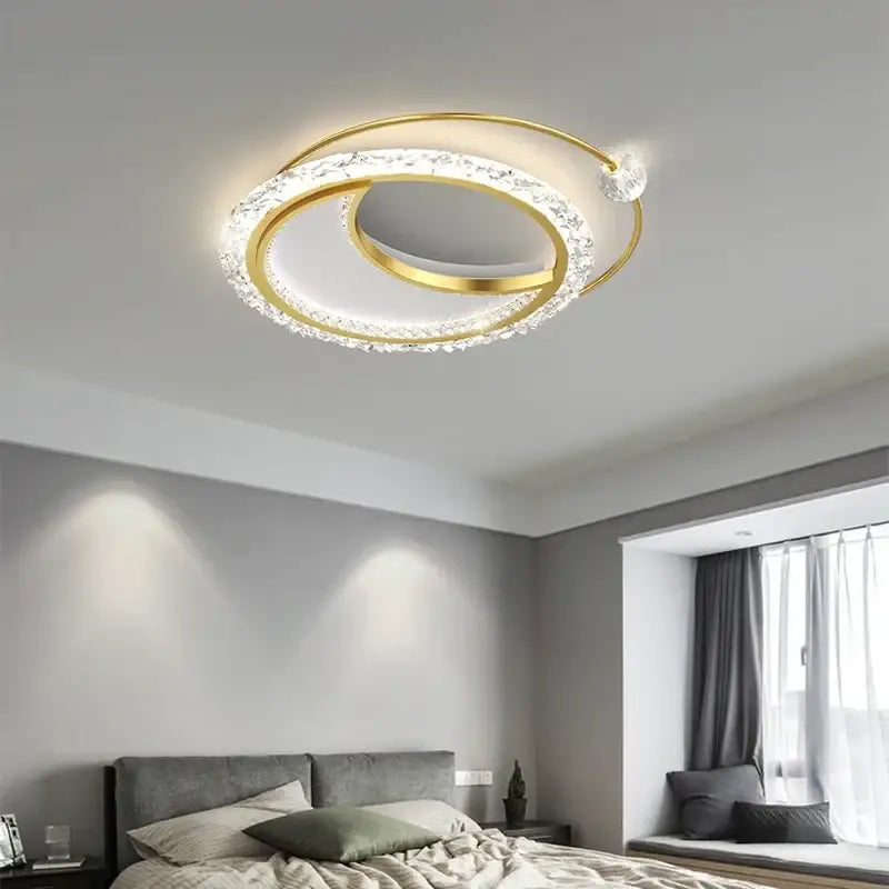 Plafonnier led design moderne double anneau en cristal