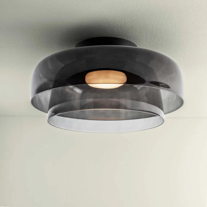 Plafonnier Levels en verre fumé et acier noir #couleur_gris