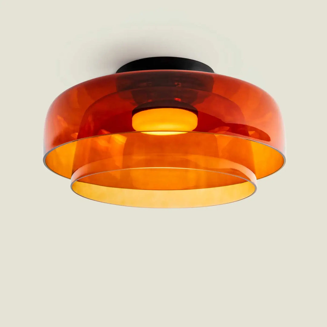 Plafonnier Levels en verre ambré et acier noir #couleur_orange