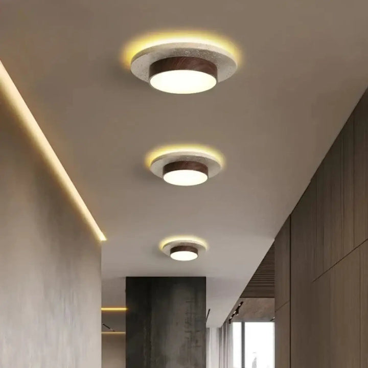 Plafonnier led moderne en bois de noyer et pierre