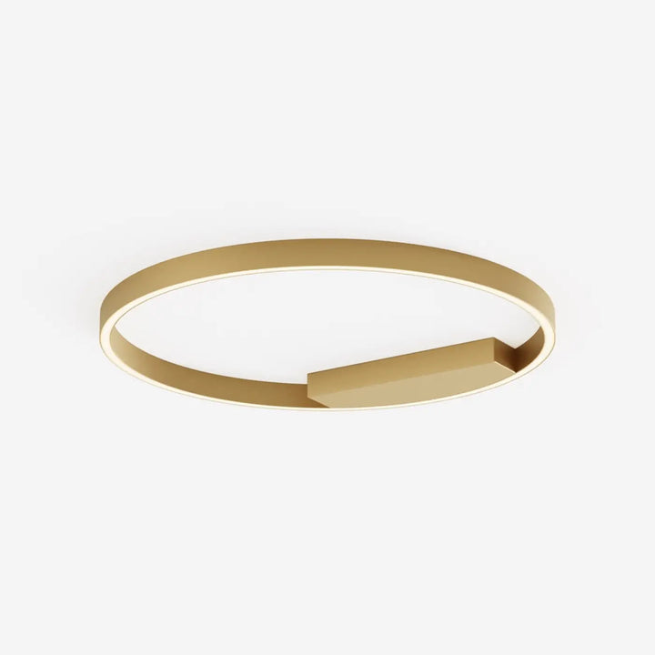 Plafonnier rim led doré moderne avec anneau fin circulaire et accent rectangulaire intégré design minimaliste