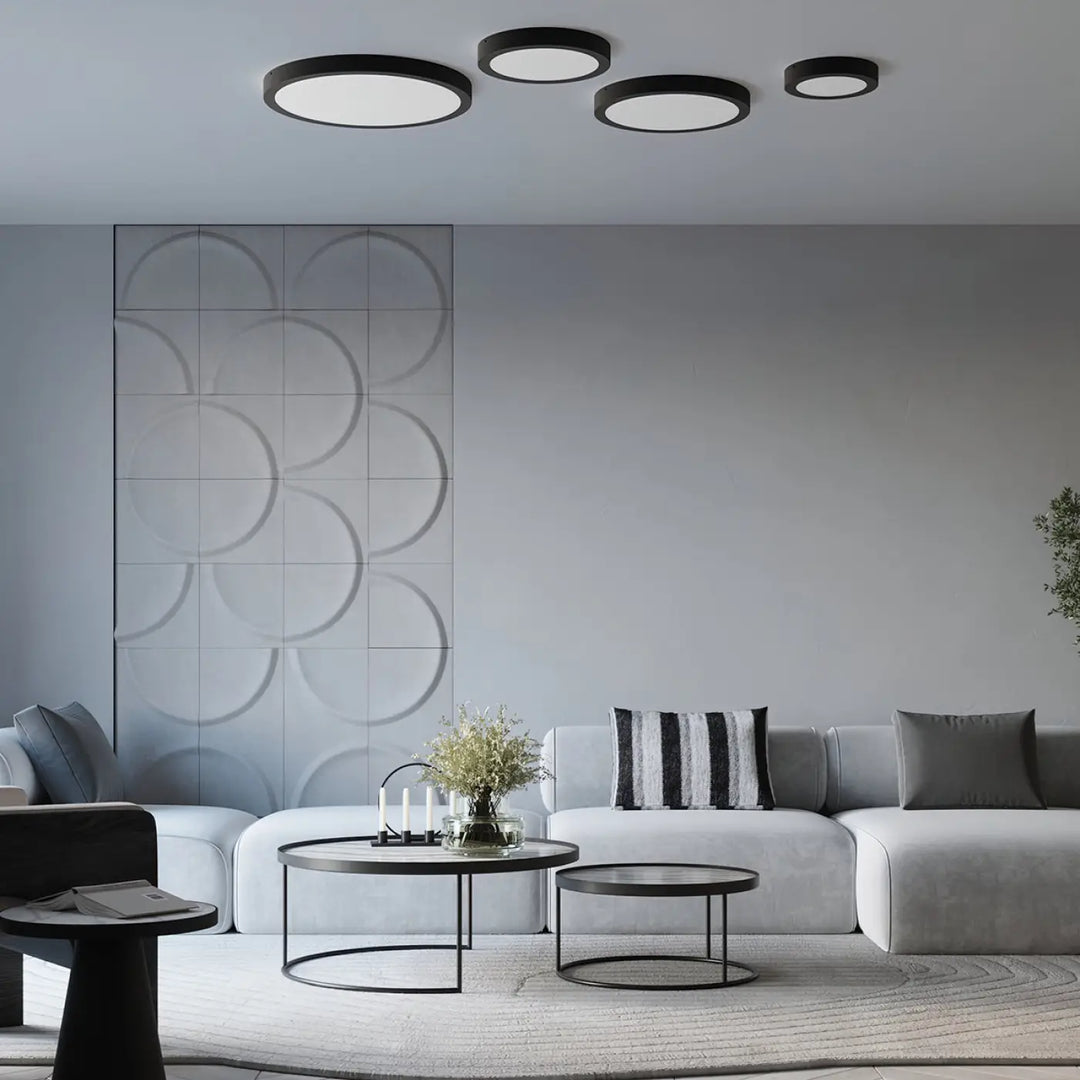 Luminaire plafonnier onyx 30 blanc led 3000k avec design minimaliste et plafond rond pour une recherche d’un éclairage aux couleurs intemporelles