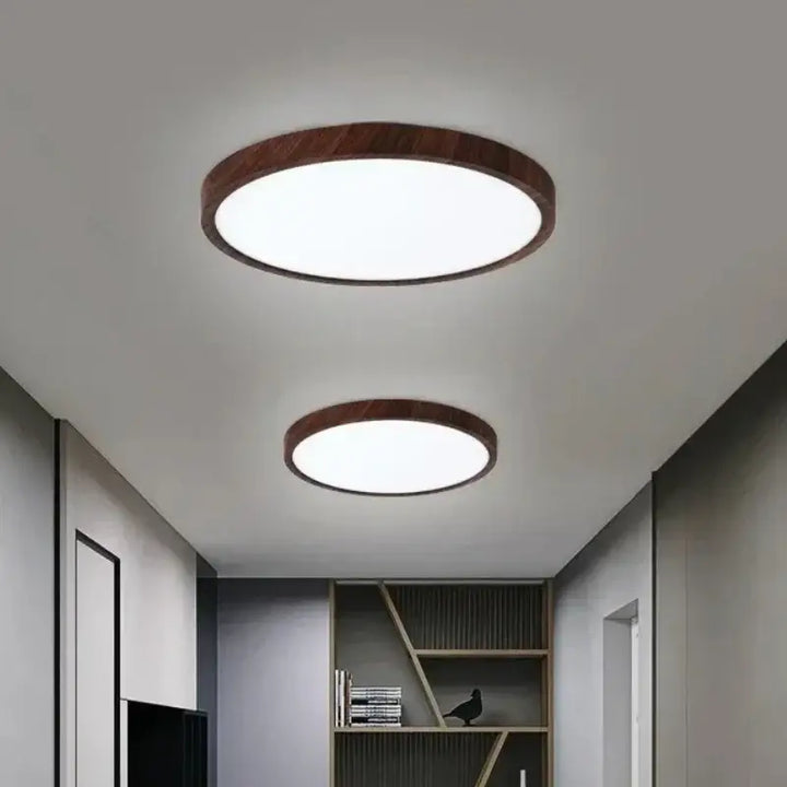 Plafonnier led rond effet bois épuré pour ambiance douce