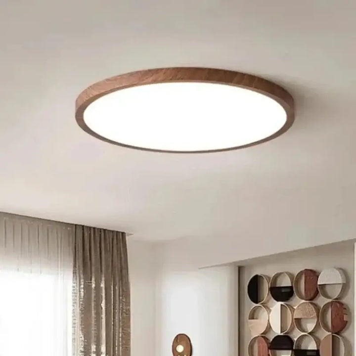 Plafonnier led rond effet bois épuré pour ambiance douce