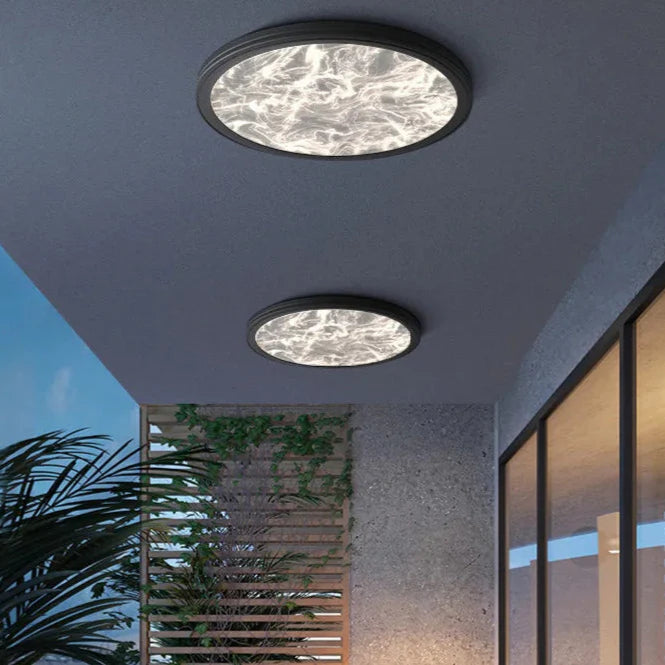Plafonnier led rond effet marbre design moderne blanc noir