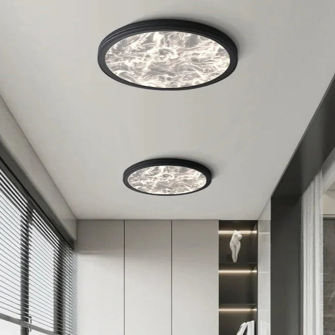 Plafonnier led rond effet marbre design moderne blanc noir