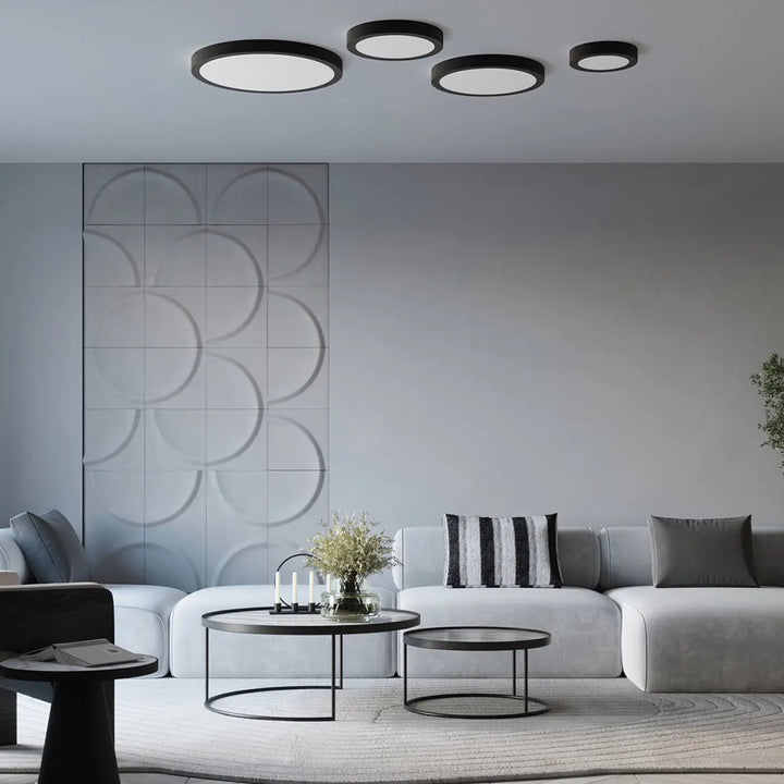 Luminaire plafonnier onyx 30 noir avec éclairage led 3000k design rond idéal pour plafond rond sans poussière saccumule