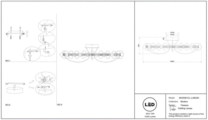 Plafonnier tessara disque doré avec design minimaliste et plusieurs LED circulaires en arc élégant