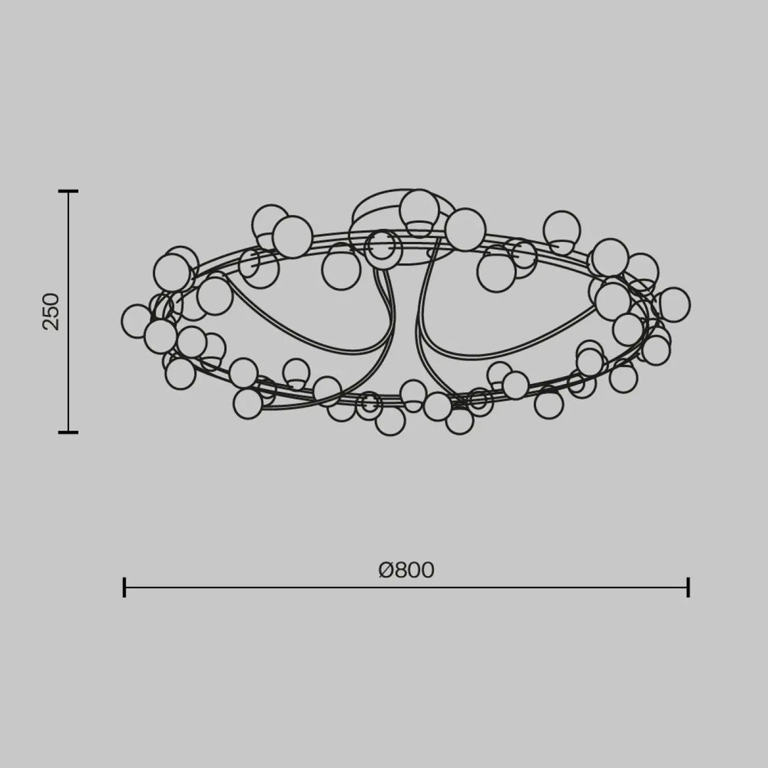 Luminaire plafonnier tessara disque doré avec cadre en métal noir et multiples ampoules sphériques en verre led
