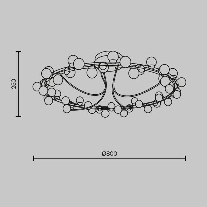 Luminaire plafonnier tessara disque doré avec cadre en métal noir et multiples ampoules sphériques en verre led