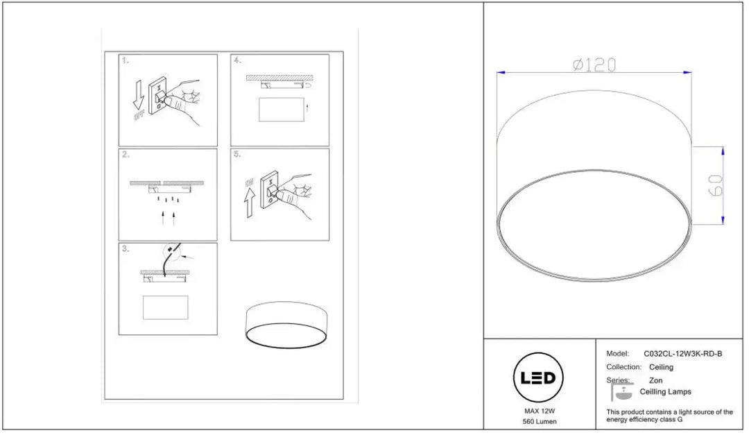 Luminaire plafonnier led zon rond minimaliste avec profil fin 120mm diamètre 50mm hauteur pour intérieur moderne