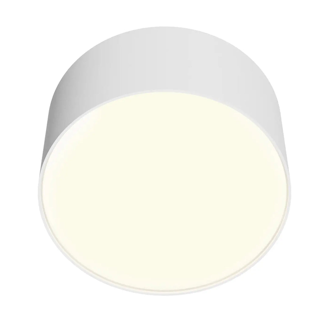 Plafonnier led zon blanc cylindrique avec finition mate et profil fin diffusant une lumière douce et minimaliste
