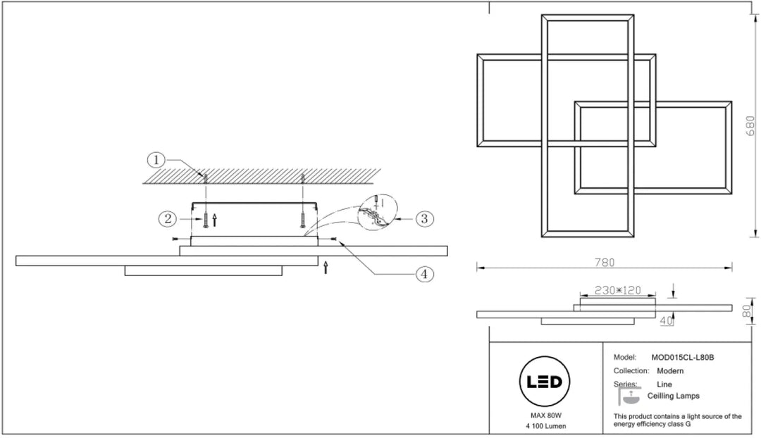Plafonnier line en acier noir avec cadre géométrique moderne et minimaliste en formes rectangulaires entrecroisées