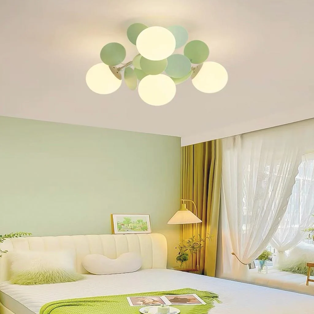 Plafonnier design en globes led éclairage blanc vert chic