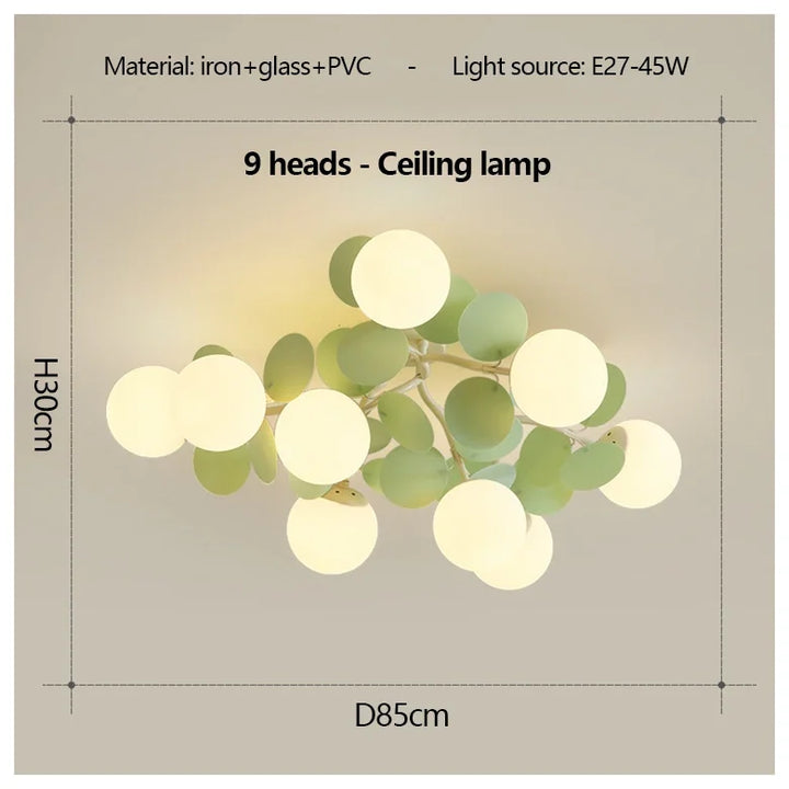 Plafonnier design en globes led éclairage blanc vert chic
