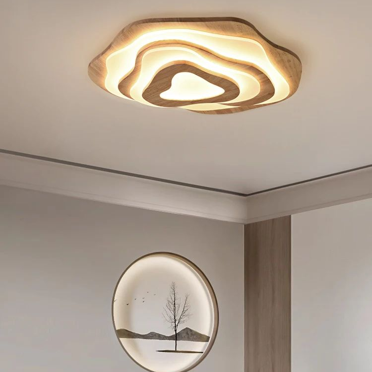 Plafonnier luminaire led organique en bois naturel chic