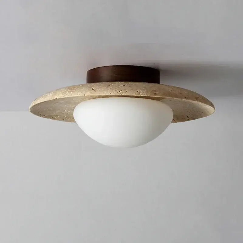 Plafonnier Minimaliste En Travertin Et Verre Dépoli

