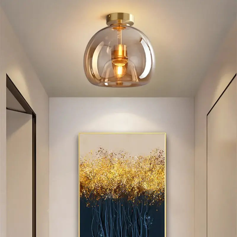 Plafonnier Moderne Verre Sphérique Transparent Fumé Ou Doré