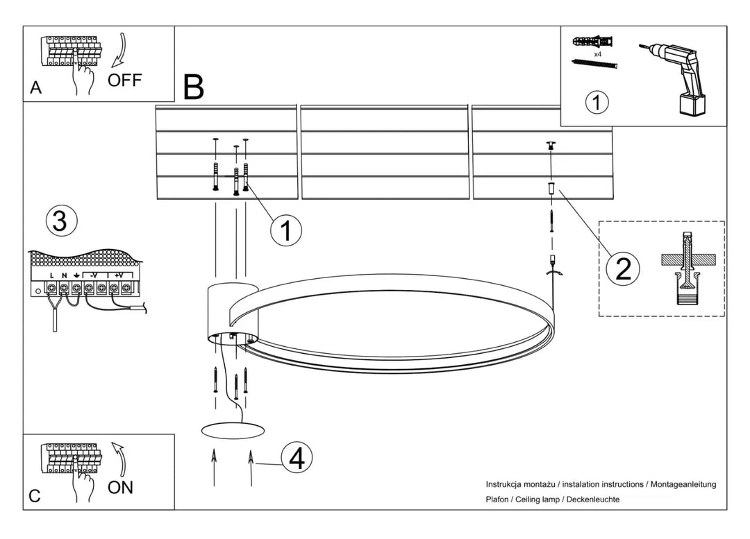 Luminaire plafonnier rio 110 noir avec modules led design unique à trois anneaux concentriques intégré lampes rio