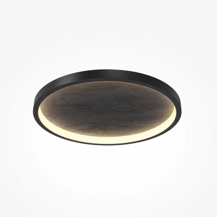 Luminaire plafonnier orign effet pierre avec lumière chaude led anneau noir circulaire centre texturé foncé