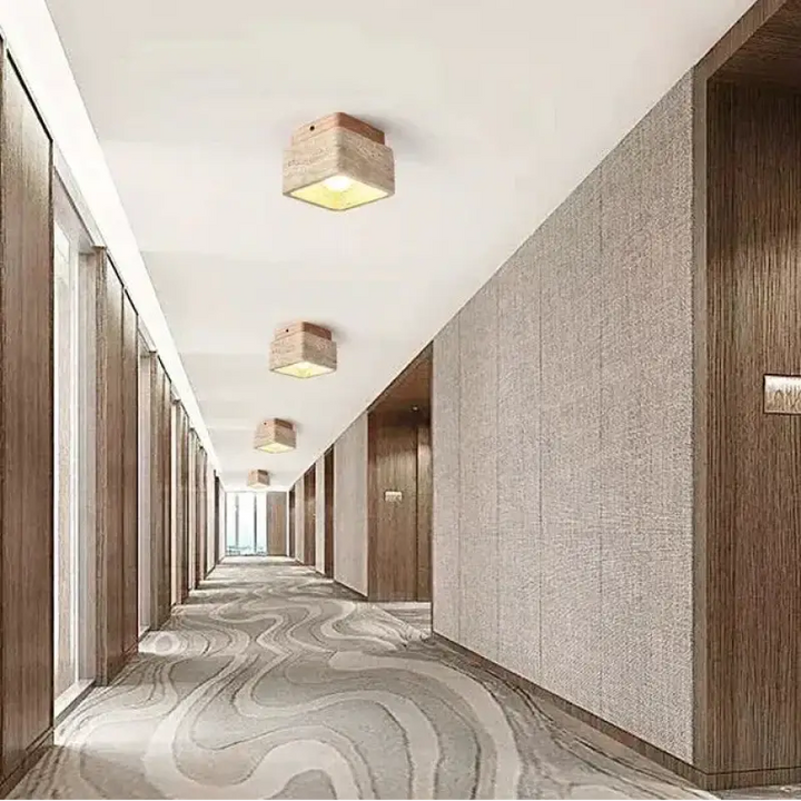 Plafonnier pierre naturelle et bois design minimaliste style