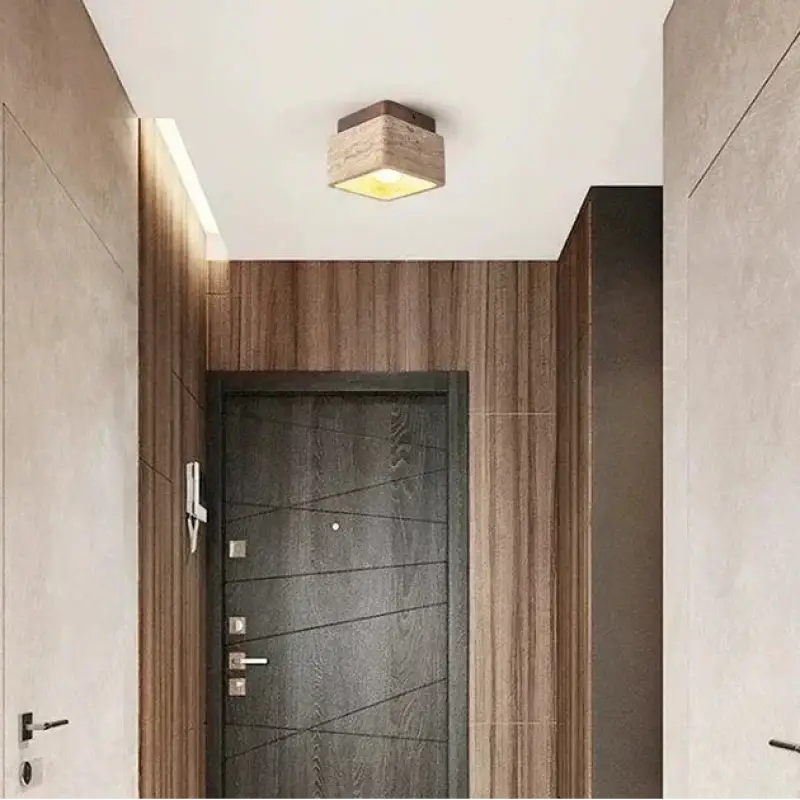 Plafonnier pierre naturelle et bois design minimaliste style