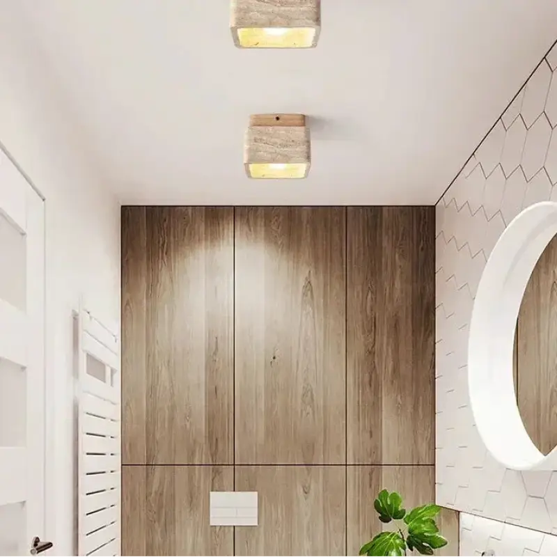 Plafonnier pierre naturelle et bois design minimaliste style